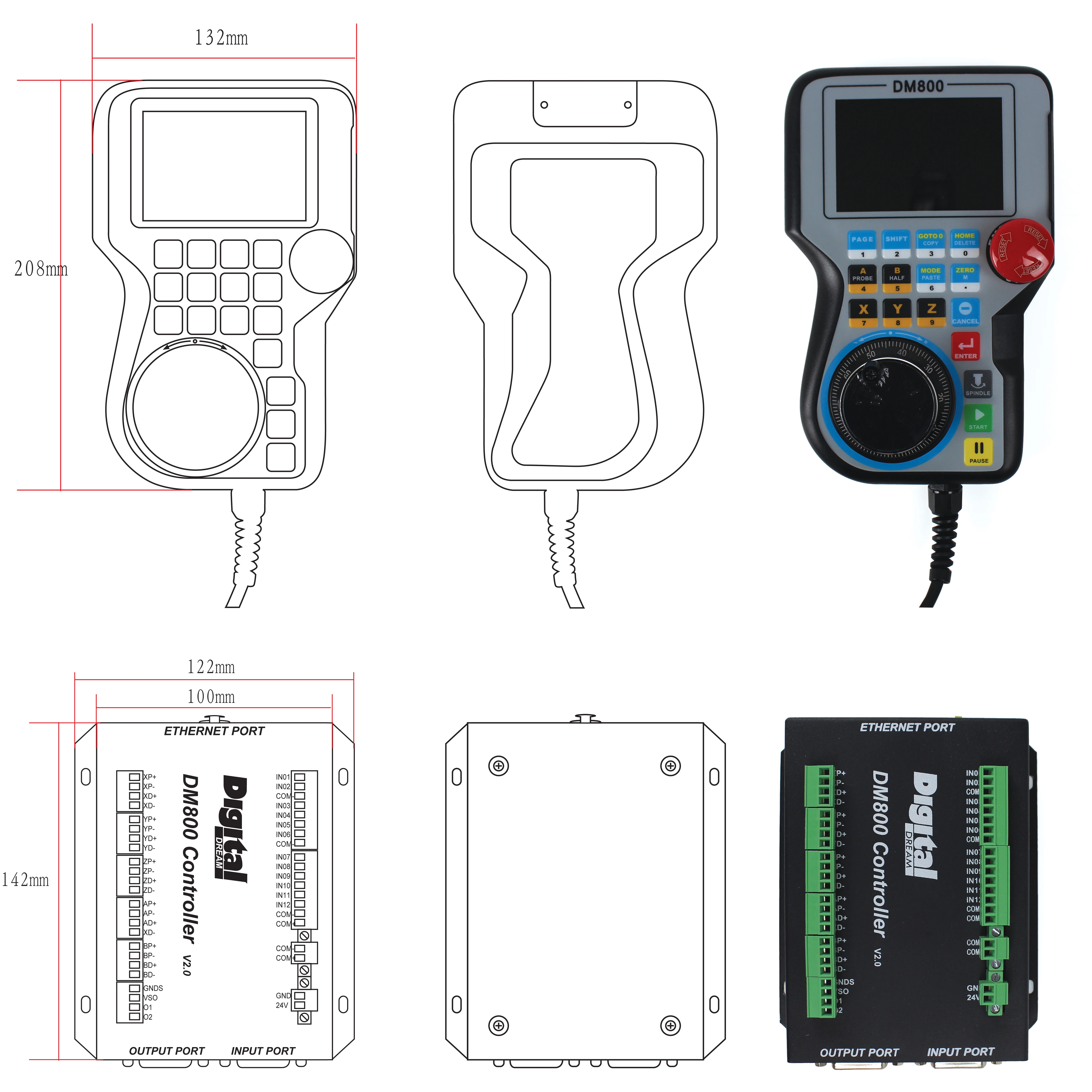 Latest CNC handle controller motion control system DM800 3/4/5 axis 3.8 inch screen plus emergency stop button support 24V power