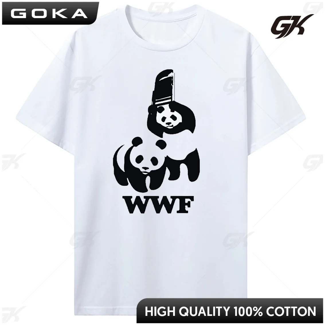 Print LTD WWF Panda Wrestling Save The Panda Funny White T-Shirt Unisex Cartoons Pattern T Shirts Pure Cotton Breathable Tee Top