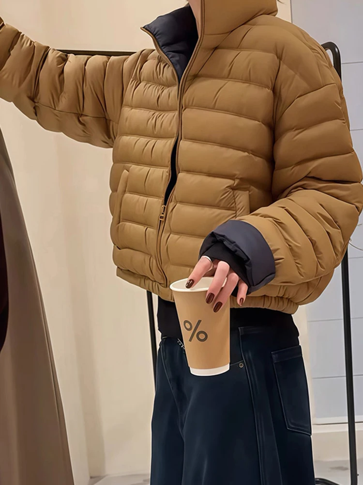 Piumino d'anatra bianco da donna corto invernale nuovo piumino con colletto rialzato a contrasto giacca corta spessa in piuma d'anatra bianca 90