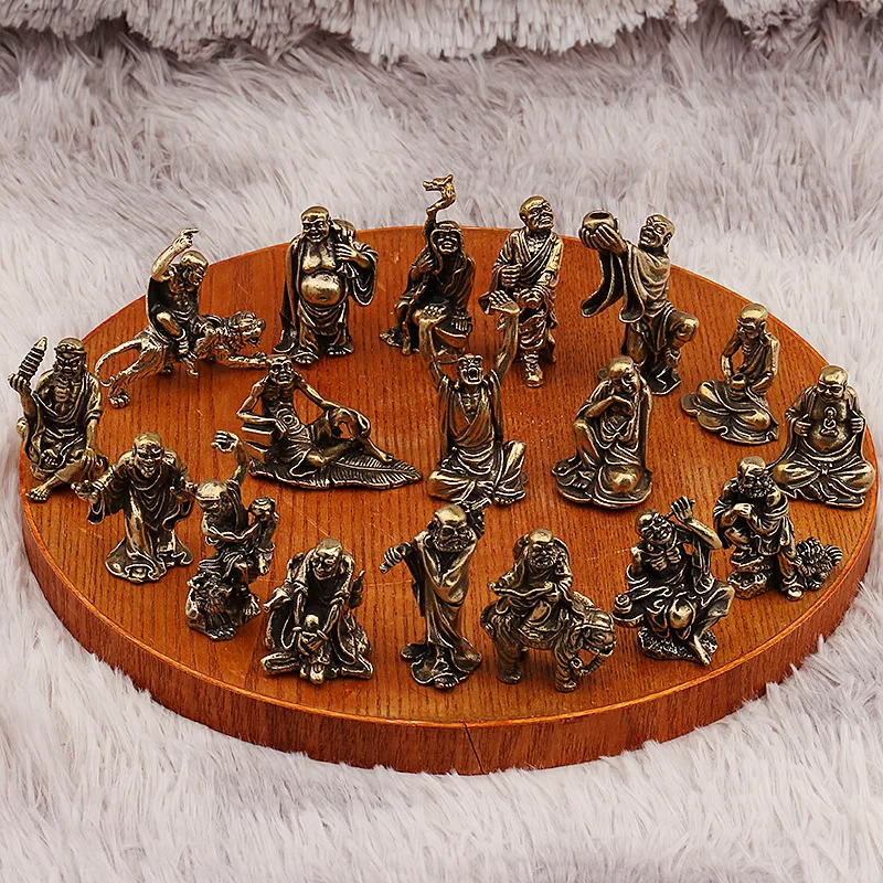 Brass Eighteen Arhat Buddha Statue Set, Dragon-Slaying and Tiger-Taming Arhat