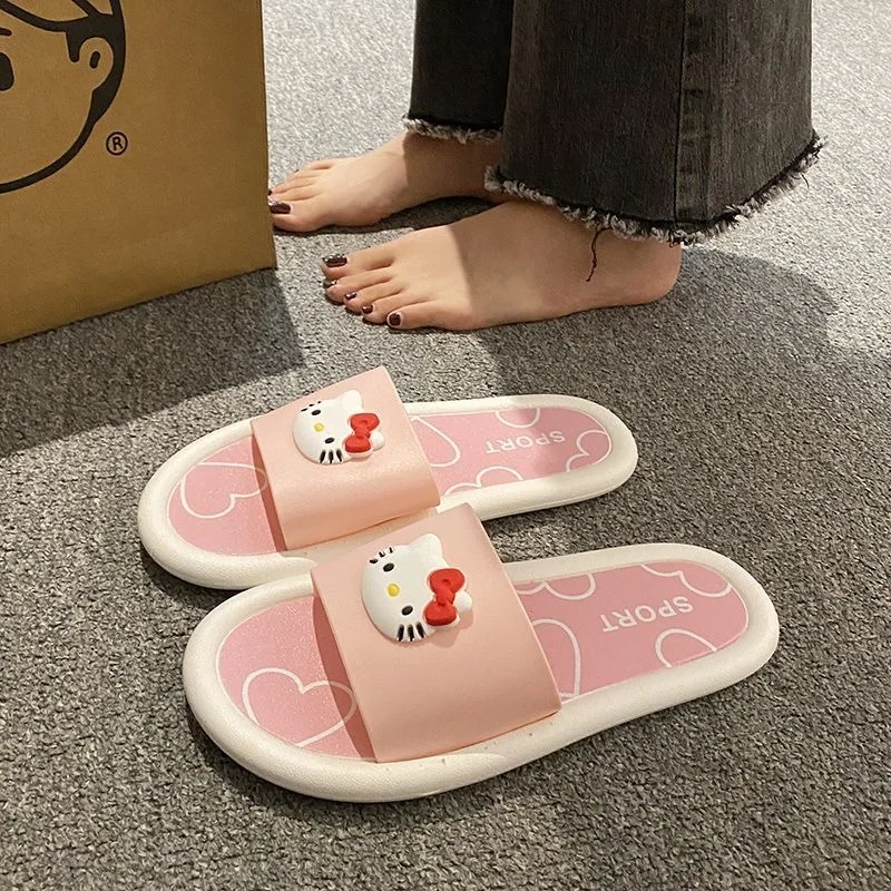 

Female Summer Fashion Cute Hello Kitty Home Bathing Soft soled Slippers Non slip Indoor Beach Shoes