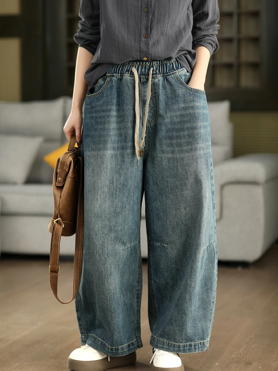 

Джинсы Waed Denim женские повседневные свободного кроя с эластичным поясом, прямые брюки, коллекция Artistic Sle Spring