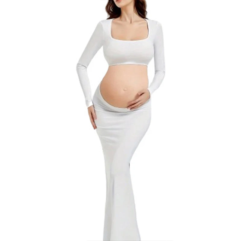 2024 Autumn Maternity Dress Backless Expose Belly Fishtail Dress for Pregnant Women Fashion Sexy Temperament floor-length Dress