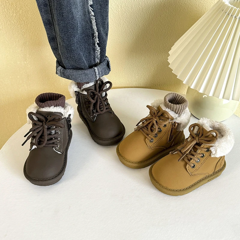 

Осенне-зимние зимние сапоги для маленьких девочек и мальчиков, детская уличная обувь, теплые плюшевые сапоги для малышей, нескользящая мягкая подошва, детская обувь