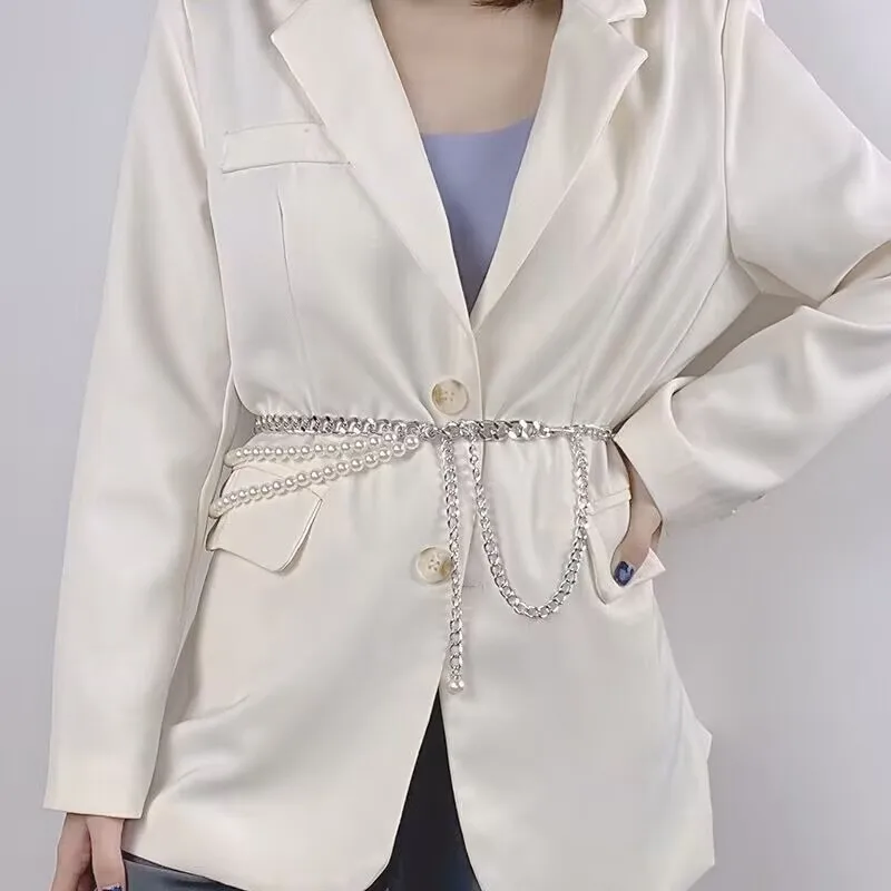 New European American Style Faux Pearl Waist Chain for Women Adjustable Body Chain Fashion Waist Belt Dress Accessories