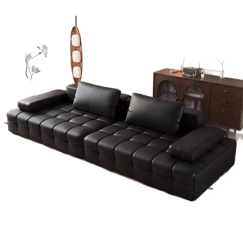 

Lawrence Villa large straight row leather sofa leather sofa Italian minimalist first layer cowhide sofa living room