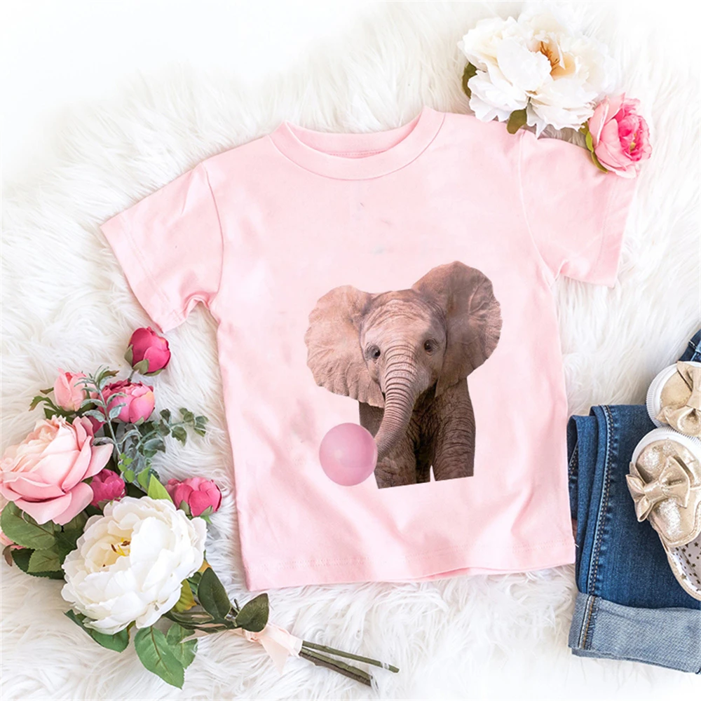 

Summer 2024 Girls Clothes Cute Bubble Gum Animal Cat Pug Bulldog Clothes T-Shirts Kid Girl Boy Short Sleeve Tops Kids Tee Shirts