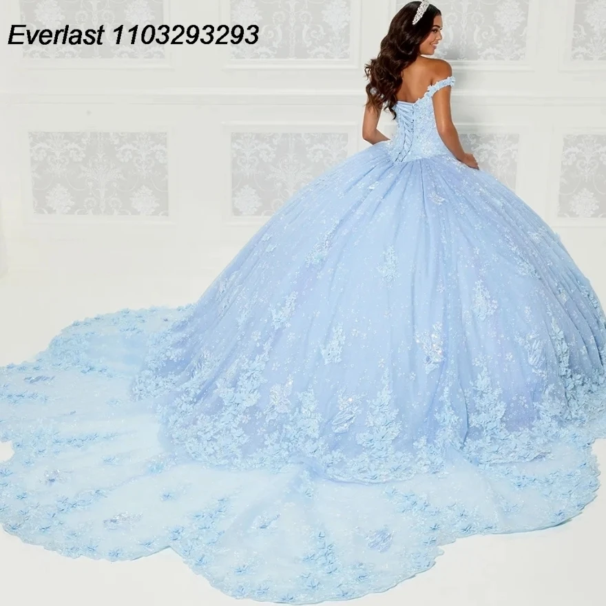 EVLAST szmaragdowa zielona sukienka na Quinceanera suknia balowa złota 3D aplikacja kwiatowa odpinany pociąg słodki 16 Vestido 15 De Años TQD203