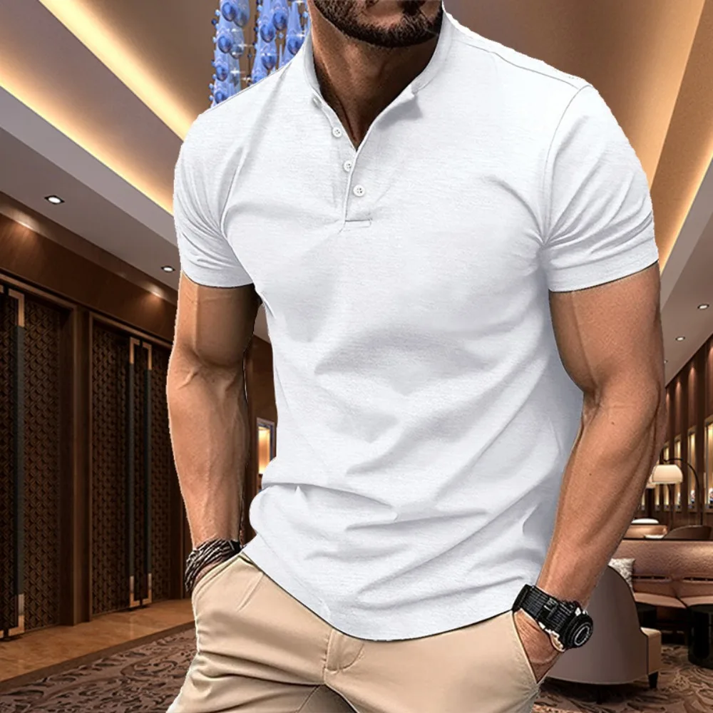 

Мужская летняя рубашка-поло Henley — однотонная, быстросохнущая, с короткими рукавами, топ для спортивной и повседневной одежды