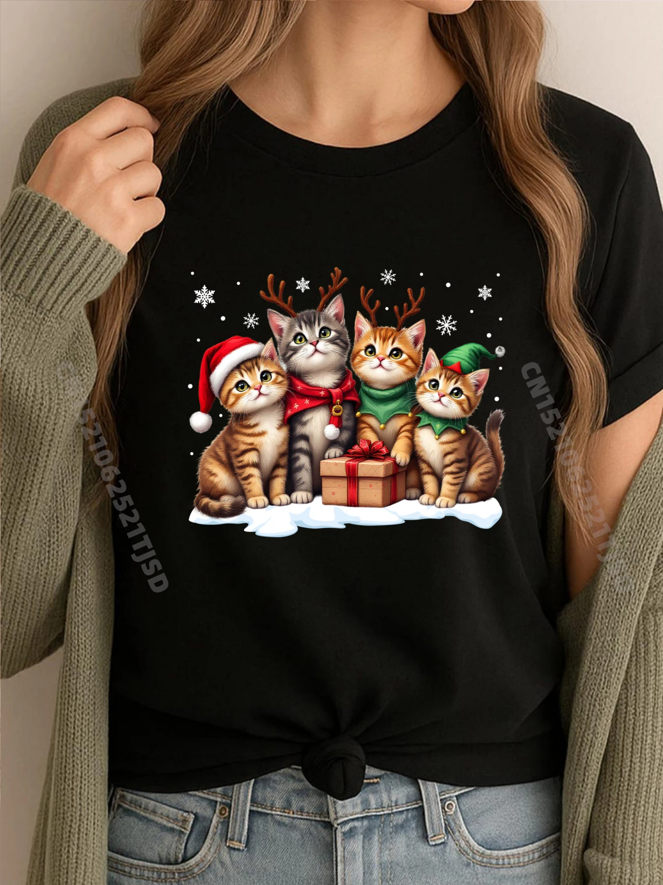 

Рождественские пижамы с изображением кошек, семейные женские и мальчики, брендовая футболка, футболки с иллюстрацией