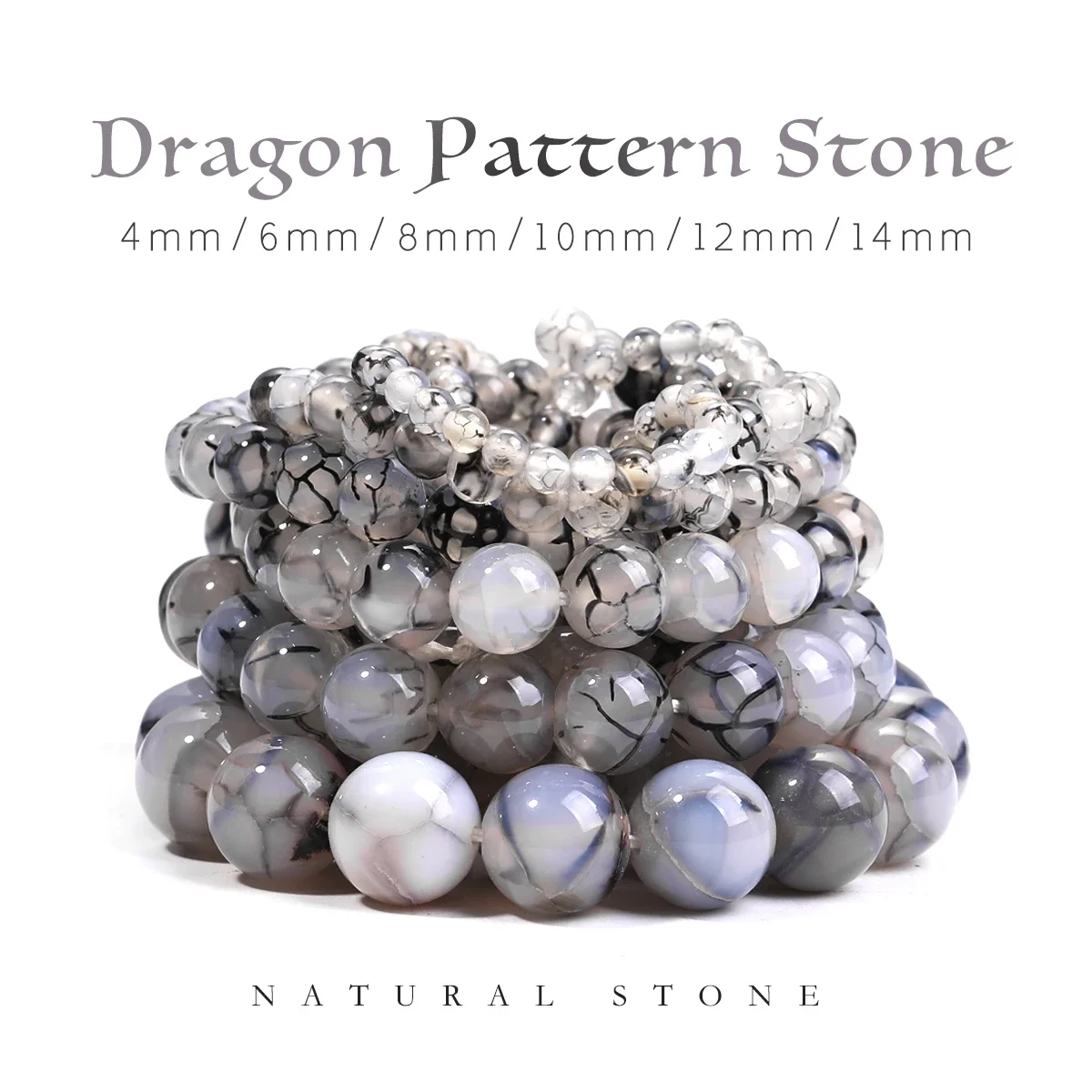 Grauer Drache Achat Runde Bulk Spacer Perlen für Schmuckherstellung DIY Armband Halskette Zubehör 4/6/8/10/12/14MM