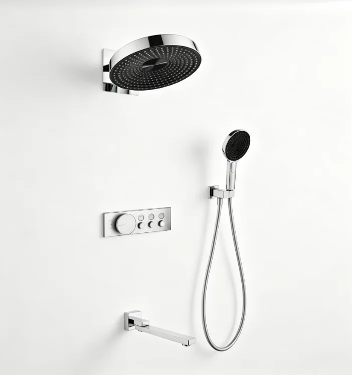 HONGDEC Grey 3 Function Thermostatic Concealed Shower Set Rainfall Head Shower Handle and Tub Spout Shower System