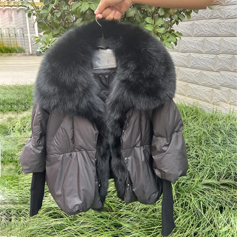 2023 Fashion New Autumn Winter Real Fox Fur Collar Thick Women Warm Coat Duck Down Jacket Luxury Outerwear New Female Coat