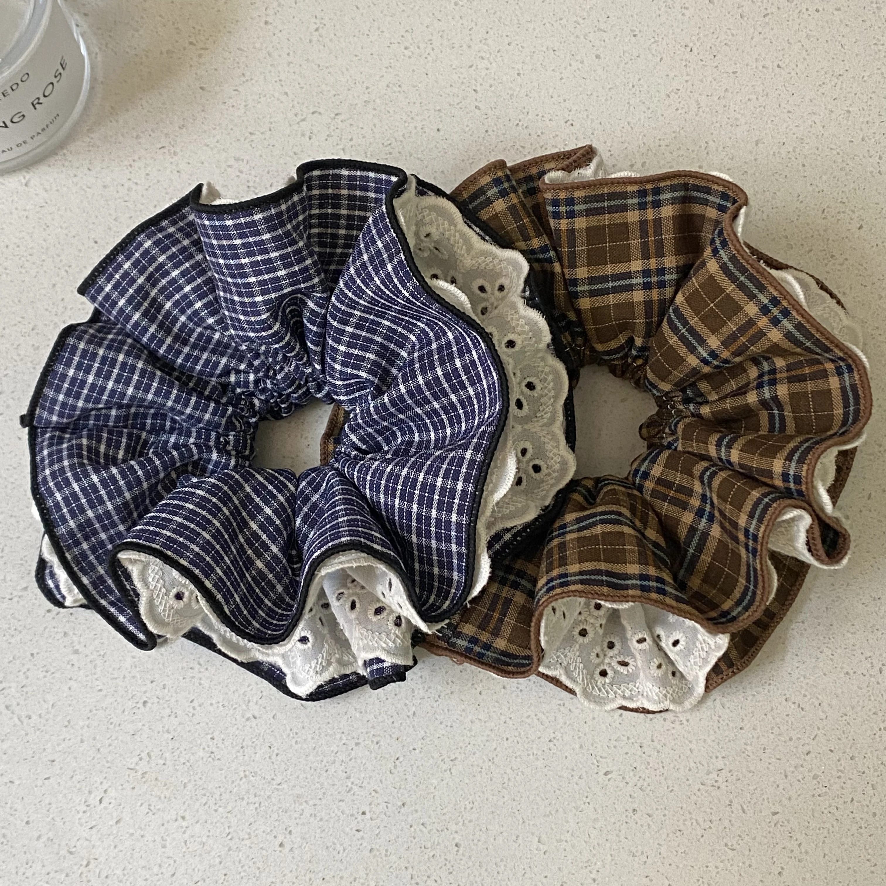 

Винтажная хлопковая резинка Maillard в коричневую клетку, бежевая вышивка, четырехслойная резинка для волос в консервативном стиле, темно-синяя клетчатая женская аксессуар для волос