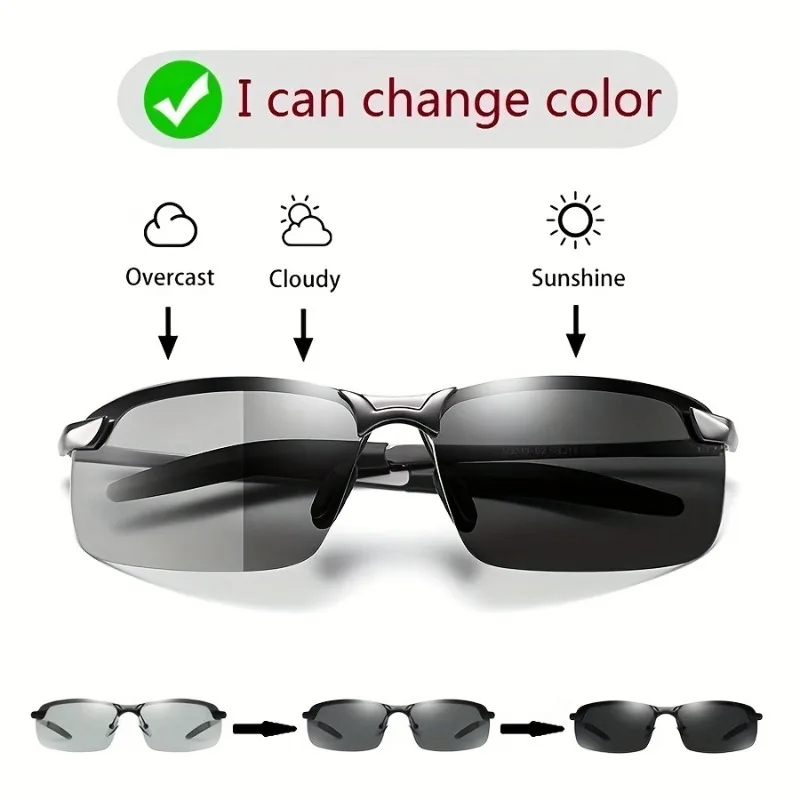 Farbwechselnde polarisierte modische Brille für Damen und Herren, Retro-Halbrahmen aus Metall