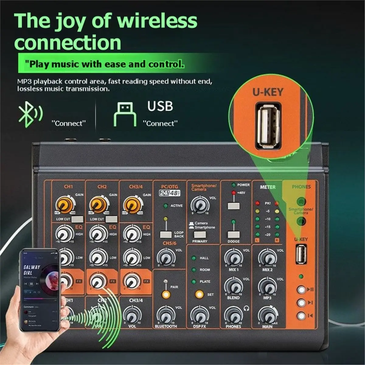 New Electronics Small Audio Mixer Computer Mobile Phone Recording Drive-Free Sound Card Live Broadcast Home Stage Bluetooth USB