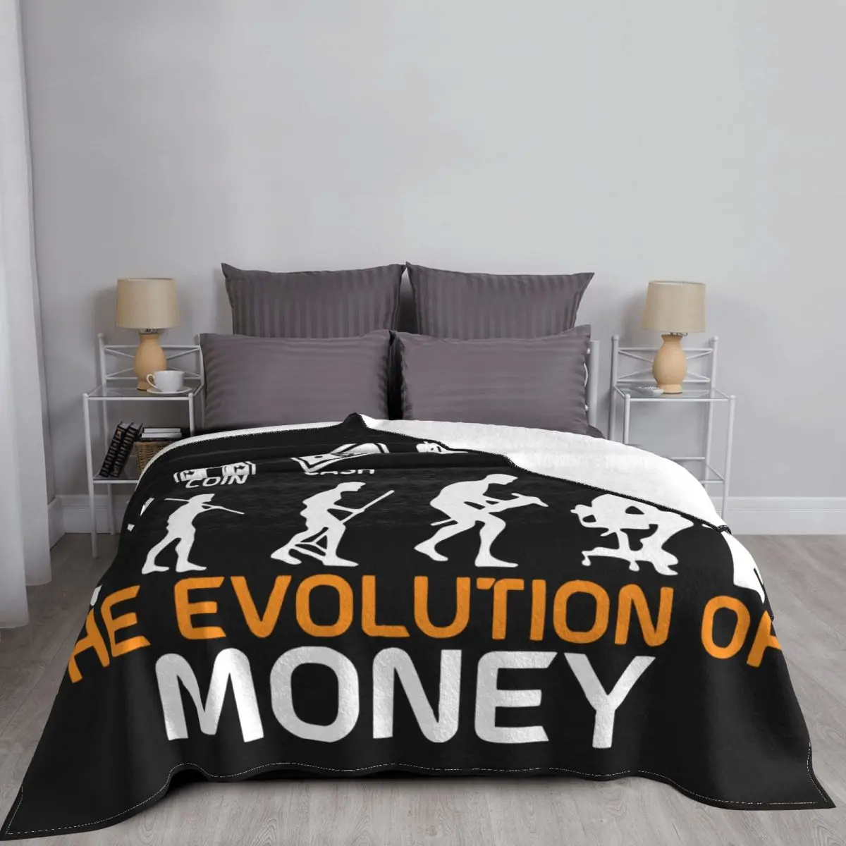 

The Evolution Of Money Funny Bitcoin Fleece Blanket Crypto Coin Cryptocurrency Throw Blankets for Sofa Bedding Lounge 150*125cm