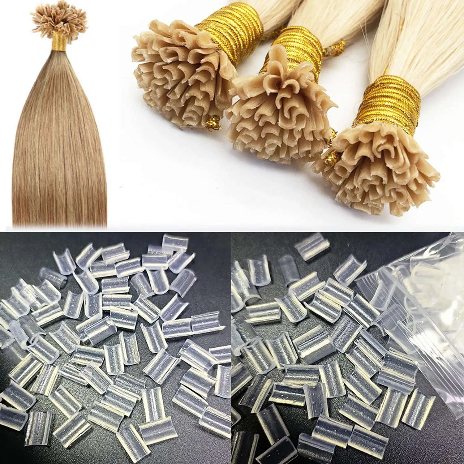 100/200/500 piezas de pegamento para uñas, punta de queratina para extensión de cabello, adhesivo fuerte/Color transparente
