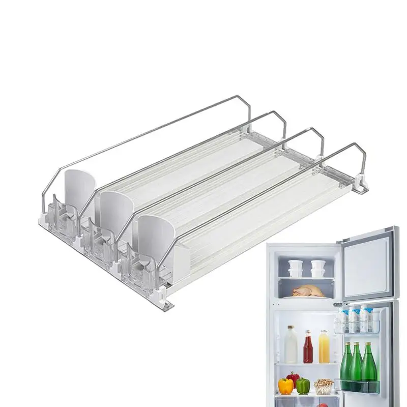 Fridge Drink Dispenser Beverage Manager Self Pushing Drink Organizer Push Can Dispenser Beer Beverage 3 Rows For Freezer Counter