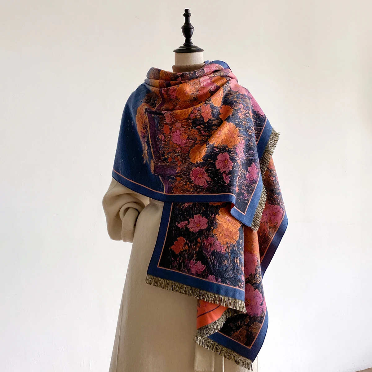 

2025 Winter Oil Painting Scarves Imitation Cashmere Soft Warm Coldproof Windproof Thick Wrap Pashmina Shawl Travel Blanket Scar