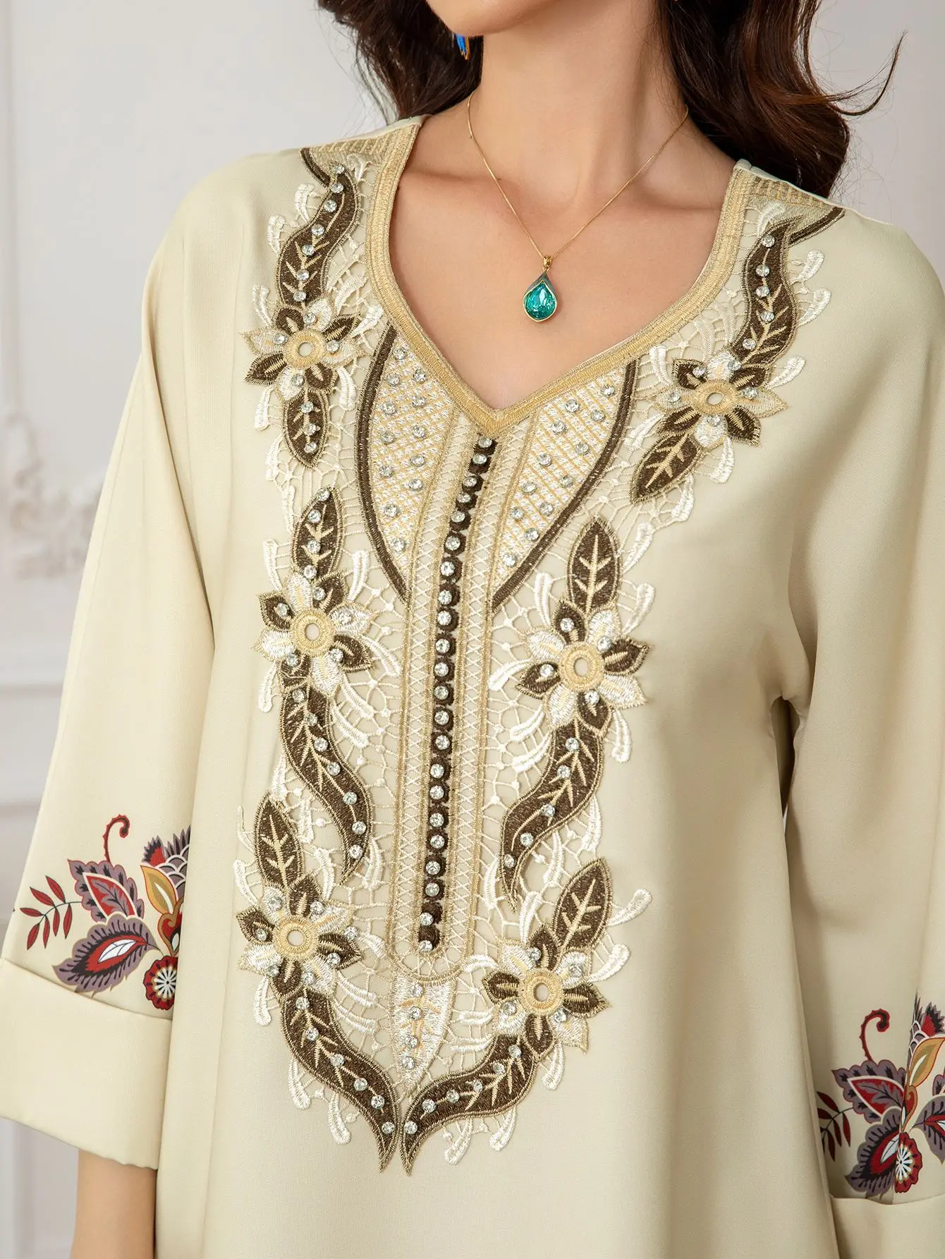 Middle East Cross-border Muslim Women's Robe Printed with Diamonds Dubai Arabian Robe Dress Cw61238