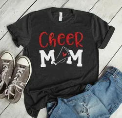 Glitter Cheer Mom Shirt  Fashion Short Sleeve Shirt Women Cotton Harajuku Funny Graphic Mom Mama Female Clothing O Neck Tshirts