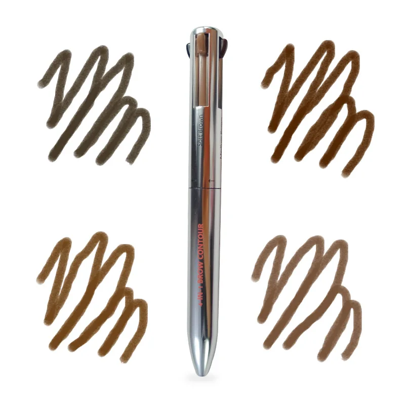 Caneta de maquiagem 4 em 1, substituição automática de lápis de sobrancelha de quatro cores, rótulo privado e envio direto