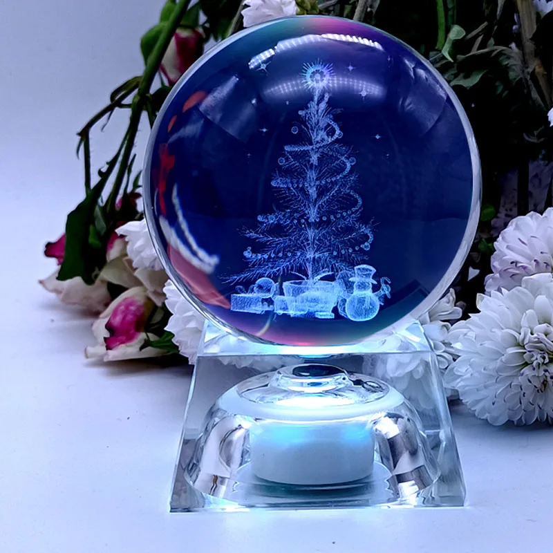 Christmas Snow Glass Globe Santa Claus Snowman Xmas Tree Faux Crystal Ball Colorful LED Holiday Party Ornament Christmas Gift