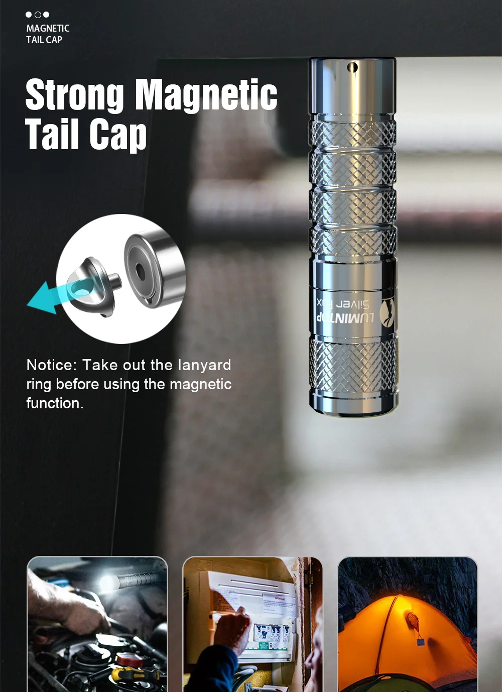 14500 Mini-Taschenlampe mit Magnetischem Ende 760 Lumen Schlüsselanhänger-Taschenlampe Lumintop Fox 5 Modi mit Speicherfunktion – Detail 4