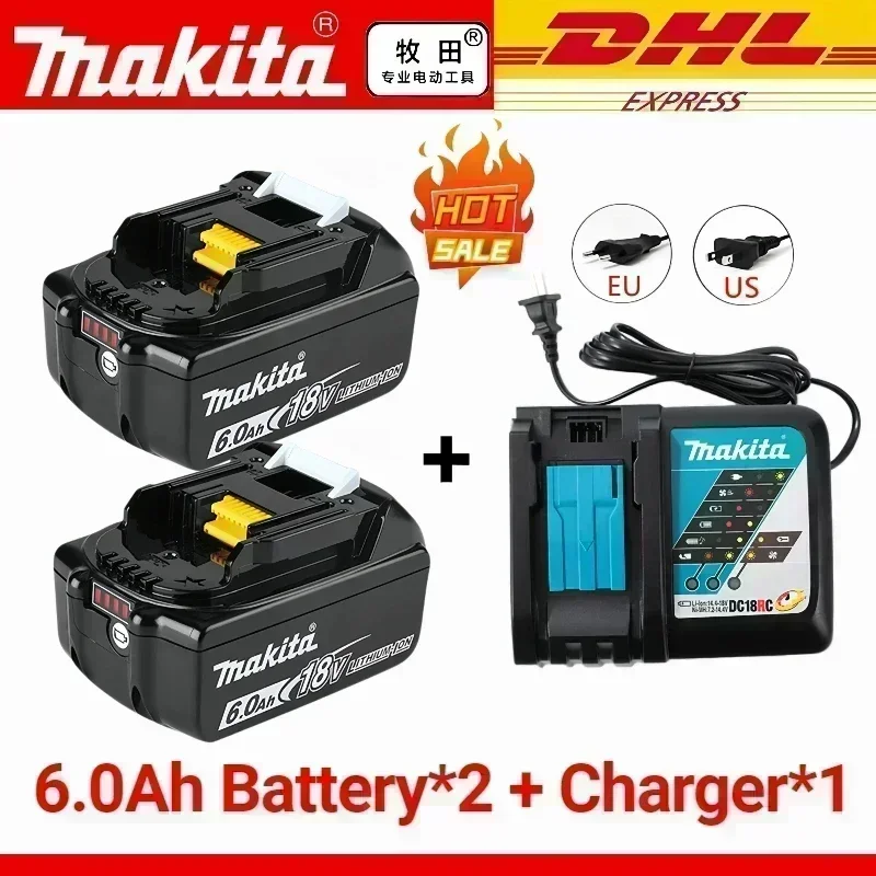 100% originele Makita-batterij, 6.0Ah 18V oplaadbare batterij voor DHP489 DGA404 DDF487 DTD173 DAS180 HR140D Makita 18V elektrisch gereedschap