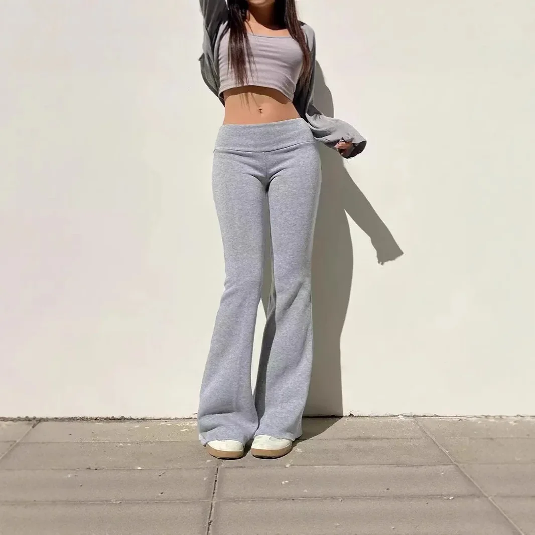 Casual Solid Color Low Rise Trousers Women Basic Slim Fitness leggings Sweatpants Korean Fashion Streetwear Y2k Flared Pants