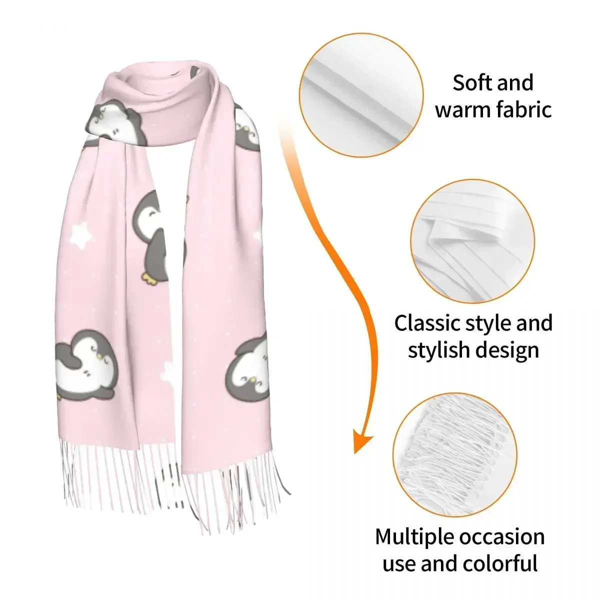 Kwastje Sjaal Grote 196*68Cm Pashmina Winter Warme Sjaal Wrap Bufanda Cartoon Pinguïn Met Witte Sterren Kasjmier Sjaals