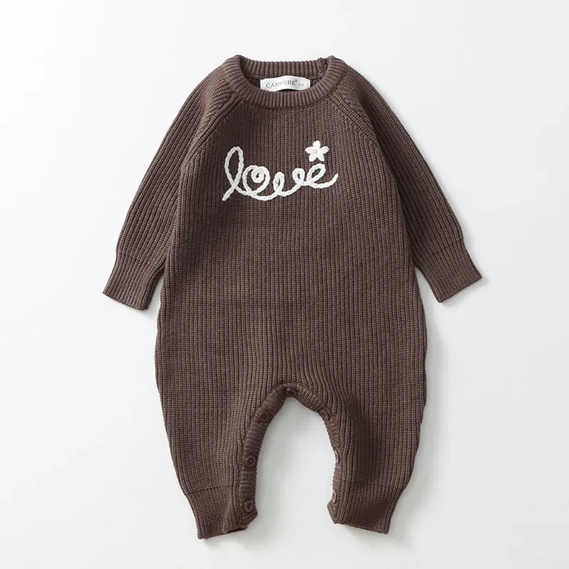 ربيع جديد 2026 ملابس أطفال محبوكة 0-24 متر بدلة لحديثي الولادة بأكمام طويلة مطرزة للأطفال الصغار رومبير محبوك للأولاد والبنات