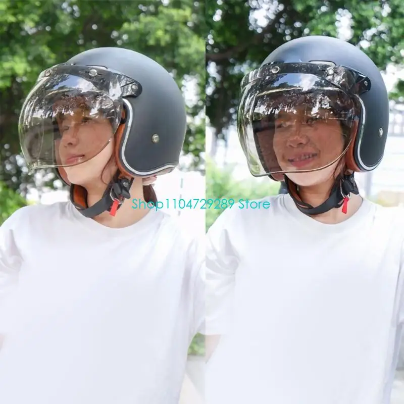 D8KE Helmet Lens for Three-Snap Retro-Style Motorbike Headgear with Curved Profile and Black Mounting Band, Set