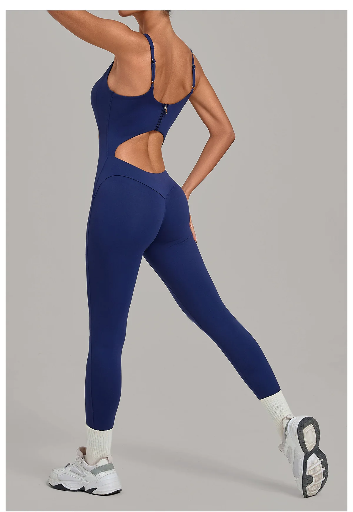 Women's One Piece Yoga Jumpsuit Back Zipper Sports Fitness Bodysuit Crop Tummy Control Tight Hip Lifting Workout Romper
