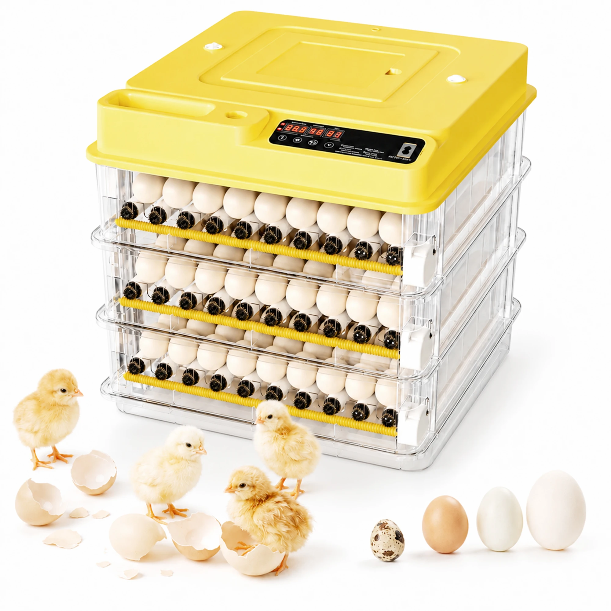 3 Layer Smart Electric Egg Incubator 20.6 x 18.5 x 15.5 Inch Fully Automatic Poultry Hatcher with Auto Egg Turning Temperature Control LED Display for Hatching Chicken Duck Quail Goose Eggs Home Farm Use