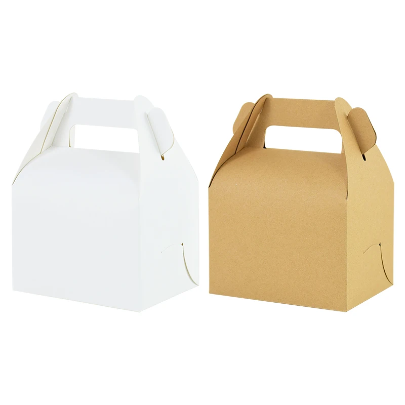 

5pcs Kraft Paper Cake Packing Boxes with Handle White Portable Food Dessert Candy Gift Box Wedding Birthday Party Wrap Supplies