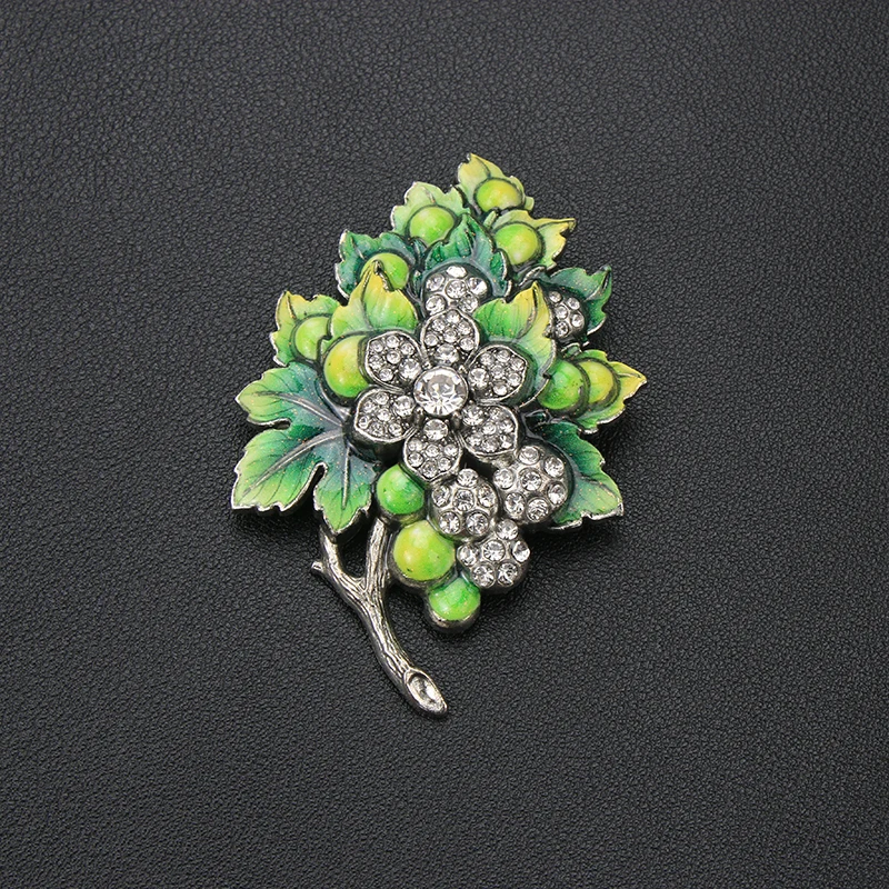 Vintage Grape Cluster Brooch Pin Enamel Leaf Rhinestone Crystal Fruit Lapel Pin Women Costume Jewelry Gift view 6