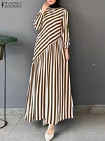 ZANZEA 2025 mode automne robes à rayures femmes élégant à manches longues Robe de soirée travail robes musulman Abaya Robe Femme 1