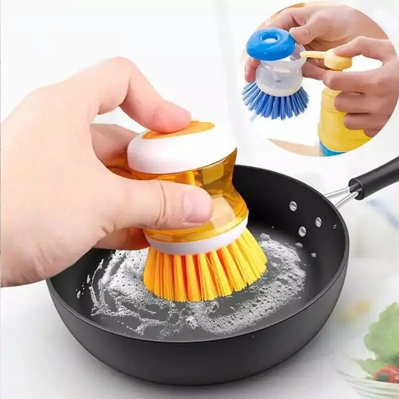 

2 pcs Kitchen Wash Pot Dish Brush Liquid Soap Dispenser Handheld Cleaning Brushes Scrubber Household Cleaning Accessories Tool