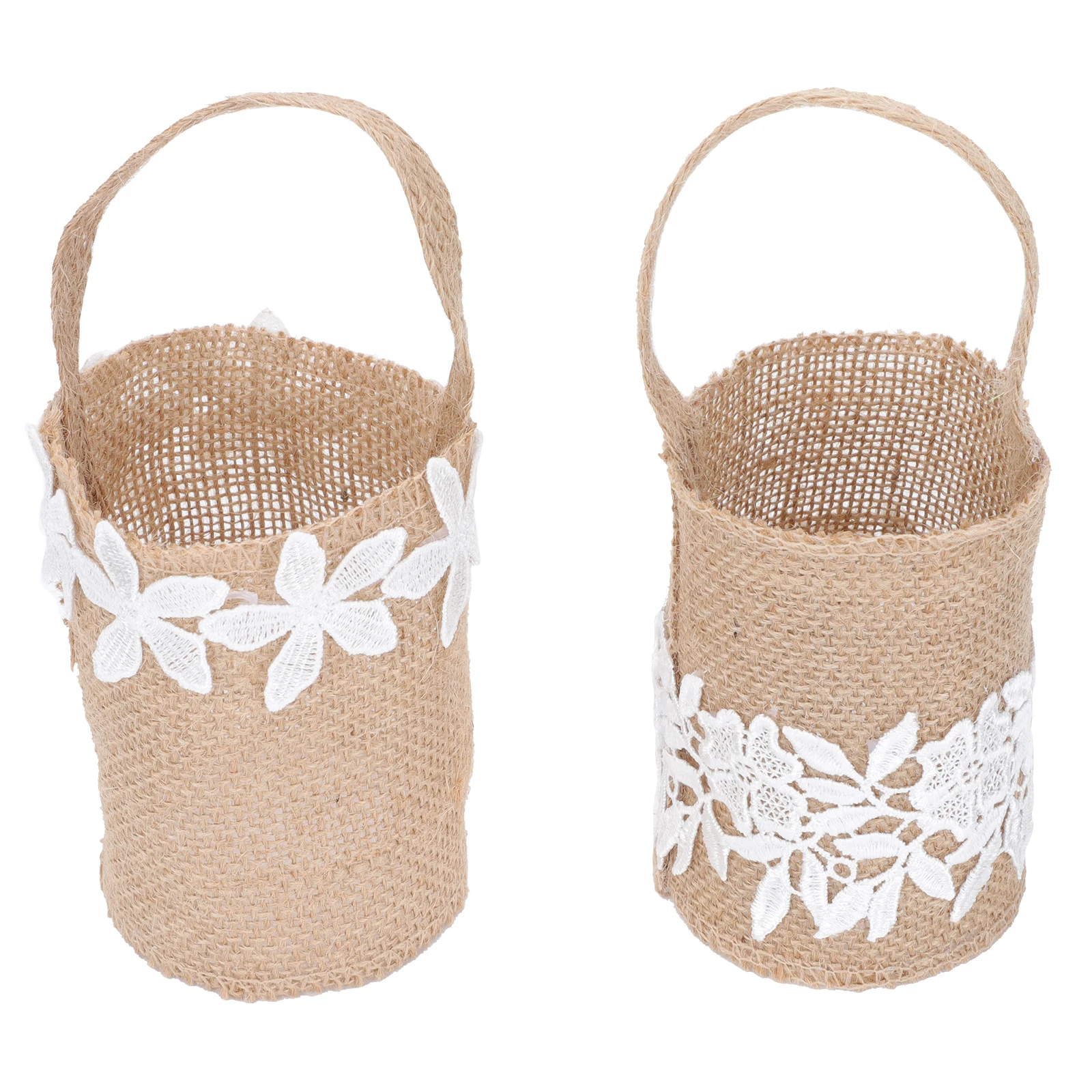 

2pcs Children Handheld Flower Baskets Linen Material Lightweight Wedding Banquet Storage Basket Candy Gift Holder