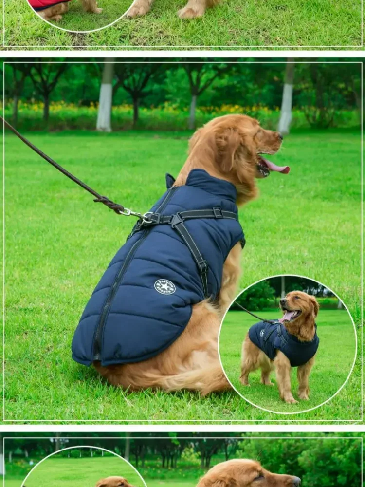 Grande veste pour chien avec harnais, vêtements chauds d'hiver pour chien, manteau imperméable pour Labrador, Chihuahua, bouledogue français, tenues