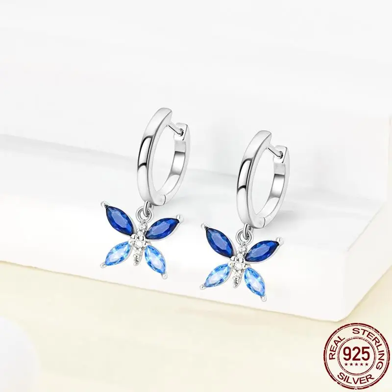 925 Sterling Silver Sparkling Ocean Hoop Earrings For Women Pave CZ Fine Friends Engagement Anniversary Jewelry Christmas Gift