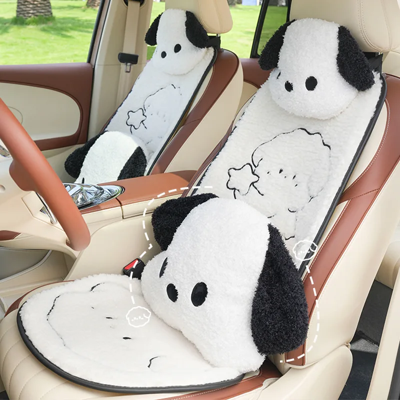 Creative Black White Dog Car Seat Cover Car Cushion Lambskin Cartoon Embroidery Car Non-slip Warm Universal Seat Covers