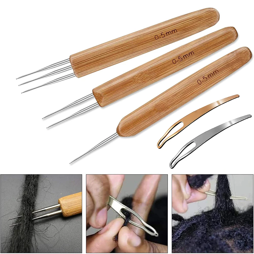 5Pcs Dreadlock Crochet Hook Tool Kit Braid Hair Dreadlocks Needle Weaving Crochet DIY Braid Hair Weaving Craft Knit Hair Styling