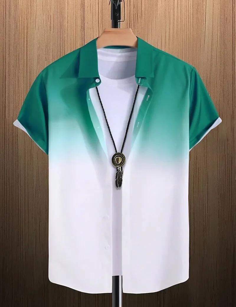 Gradient-color 3D Print Sport Quick-dry Breathable Men Hawaiian Shirt Outdoor Street Casual Vacation Beach Short Sleeve. Clothes