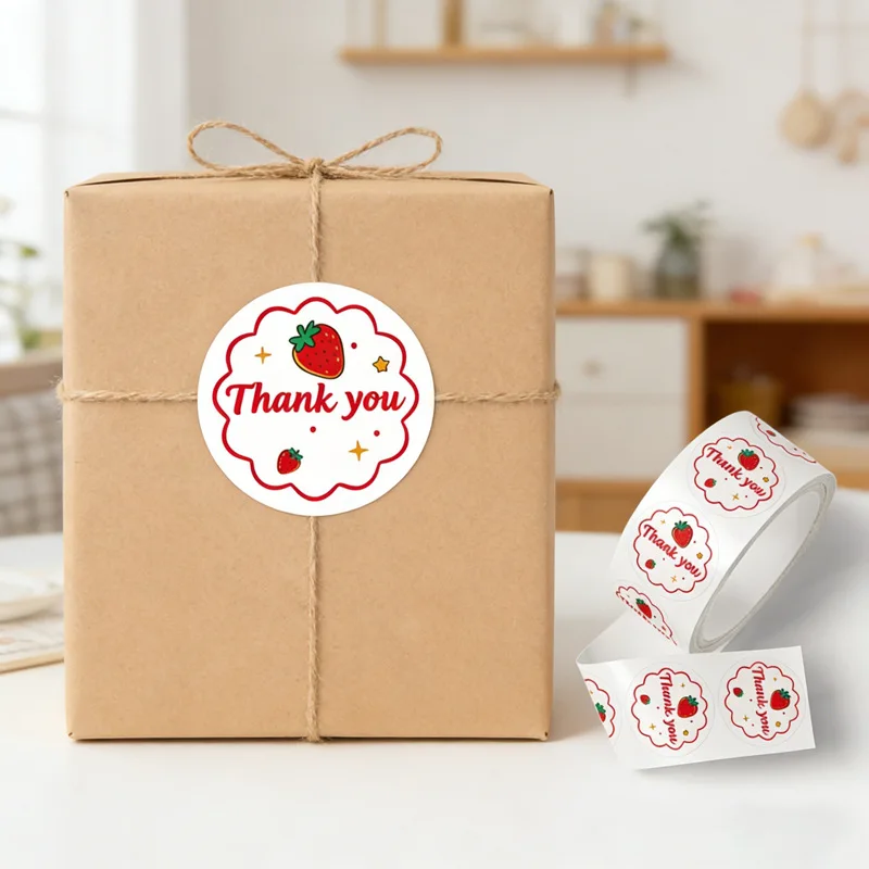 300Pcs/roll Strawberry Thank You Sticker Baking Gift Packaging Sealing Stickers Hand Account Decoration Stickers