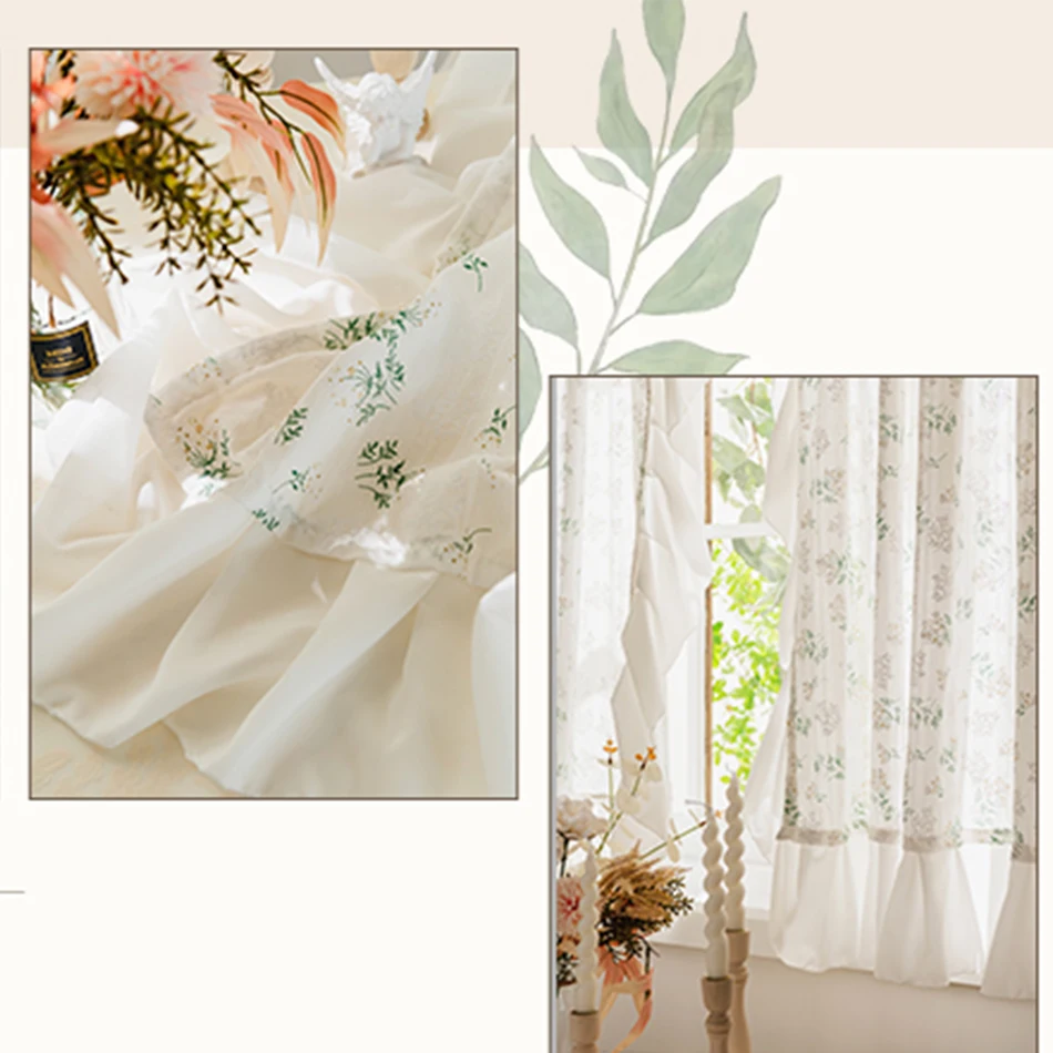 Korean Rufffle Daisy Curtains Road Pocket Shade Curtain Floral for Kitchen Bedroom Living Room Bay Window Cabinet Curtain