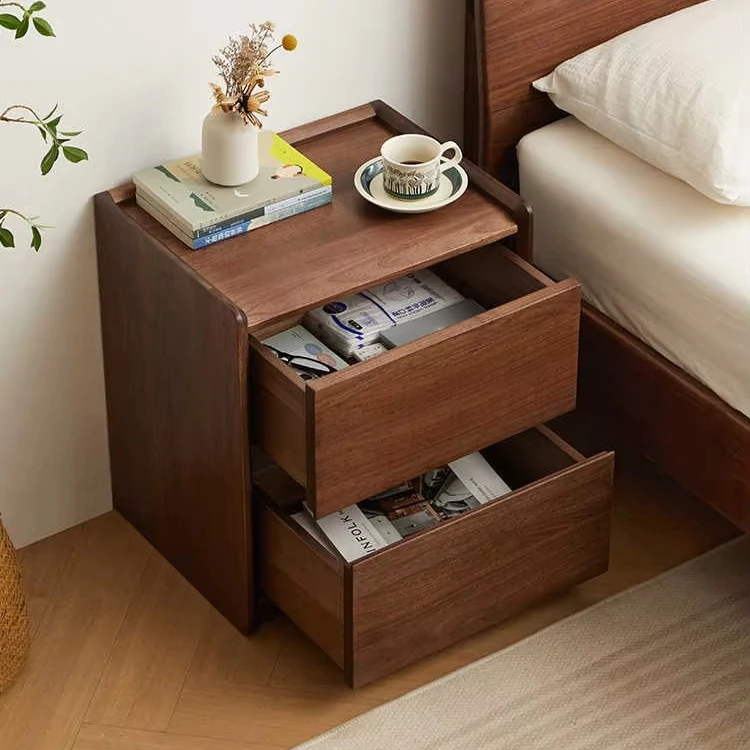 

#Simple Drawer Storage Cabinet Black Walnut Solid Wood Bedside Nightstands Home Bedroom Use
