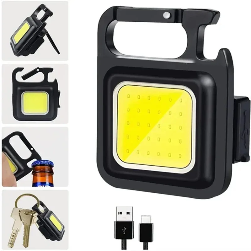 Mini Keychain Light Multifunctional Camping Flashlight USB Rechargeable LED Portable Bright COB Pocket Clip Lantern Outdoor Work